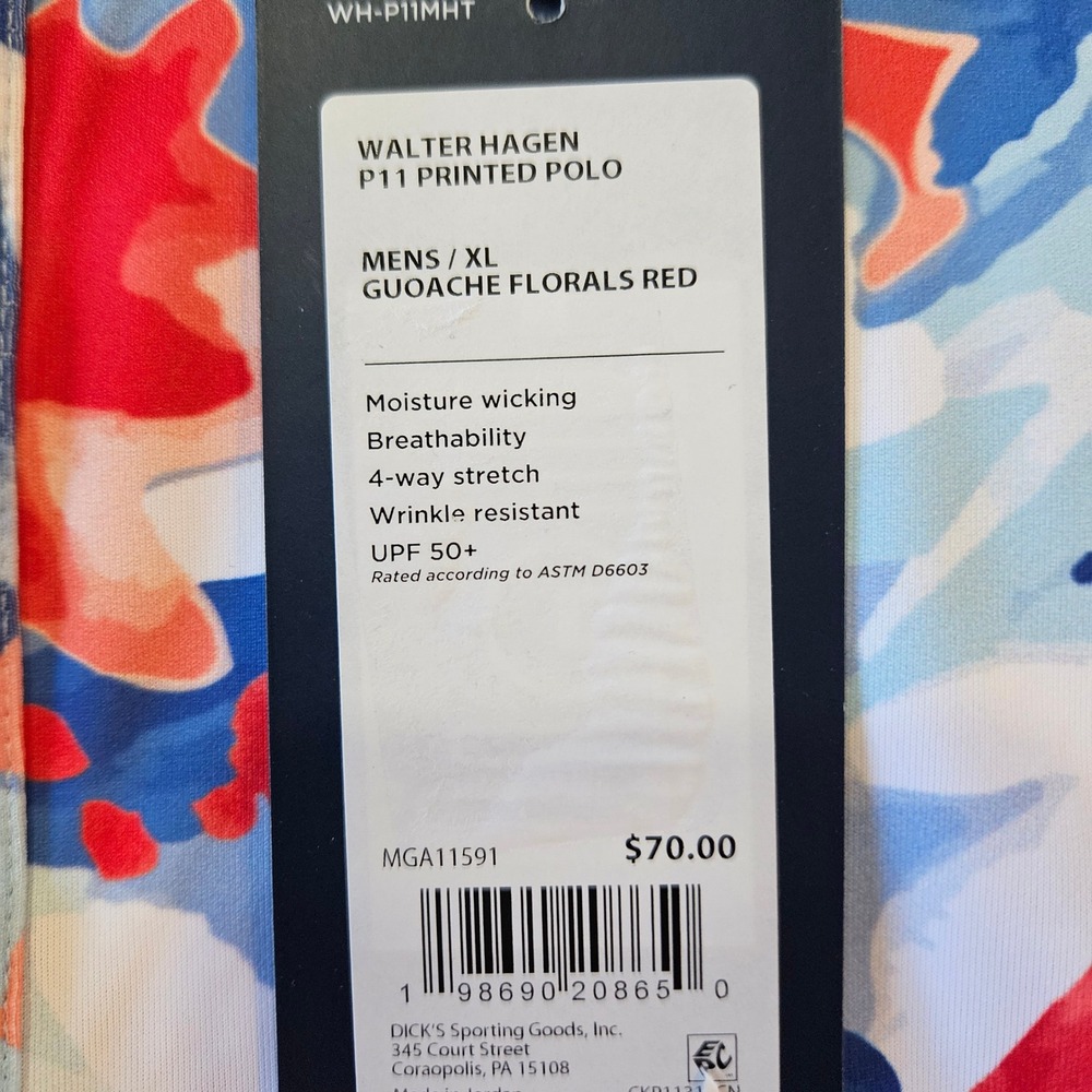 Walter Hagen Mens XL Performance 11 Golf Polo‎ Shirt Florals Red white Stretch - Picture 5 of 6